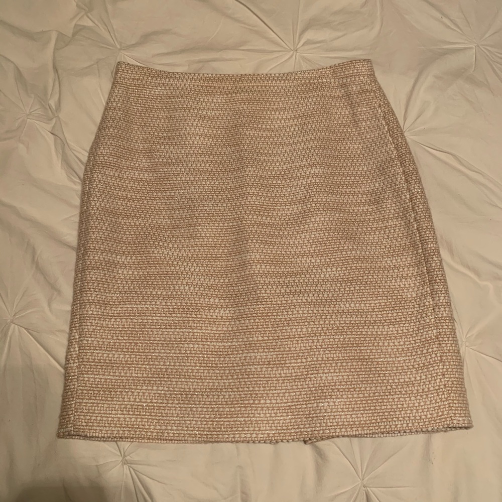 J Crew The Pencil Skirt in pink metallic boucle